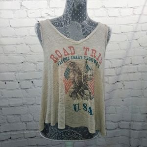 Graphic distressed tank top